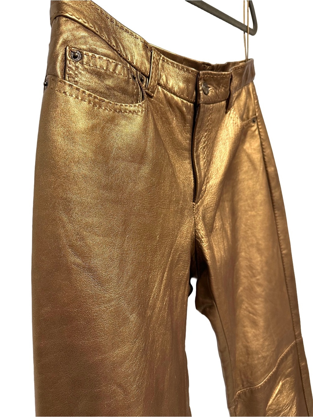 Ralph Lauren Collection Gold Metallic Leather Bootcut Pants USA 10 Y2K - Picture 2 of 10